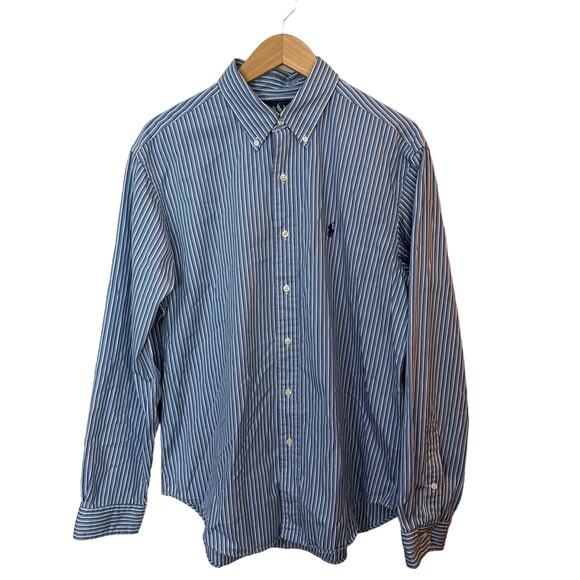 Ralph Lauren Shirt Mens Size Large Blue Pony Striped Classic Fit Dress Button Up - Picture 1 of 6